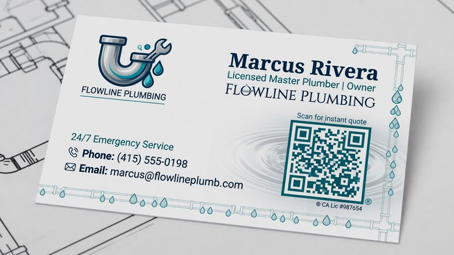 Plumbing business card with QR code